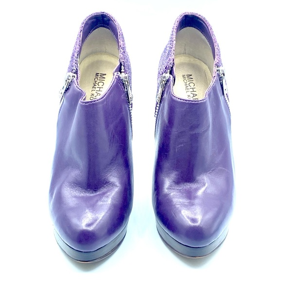 Michael by Michael Korrs | Purple Snakeskin Heeled Ankle Booties - Picture 2 of 13